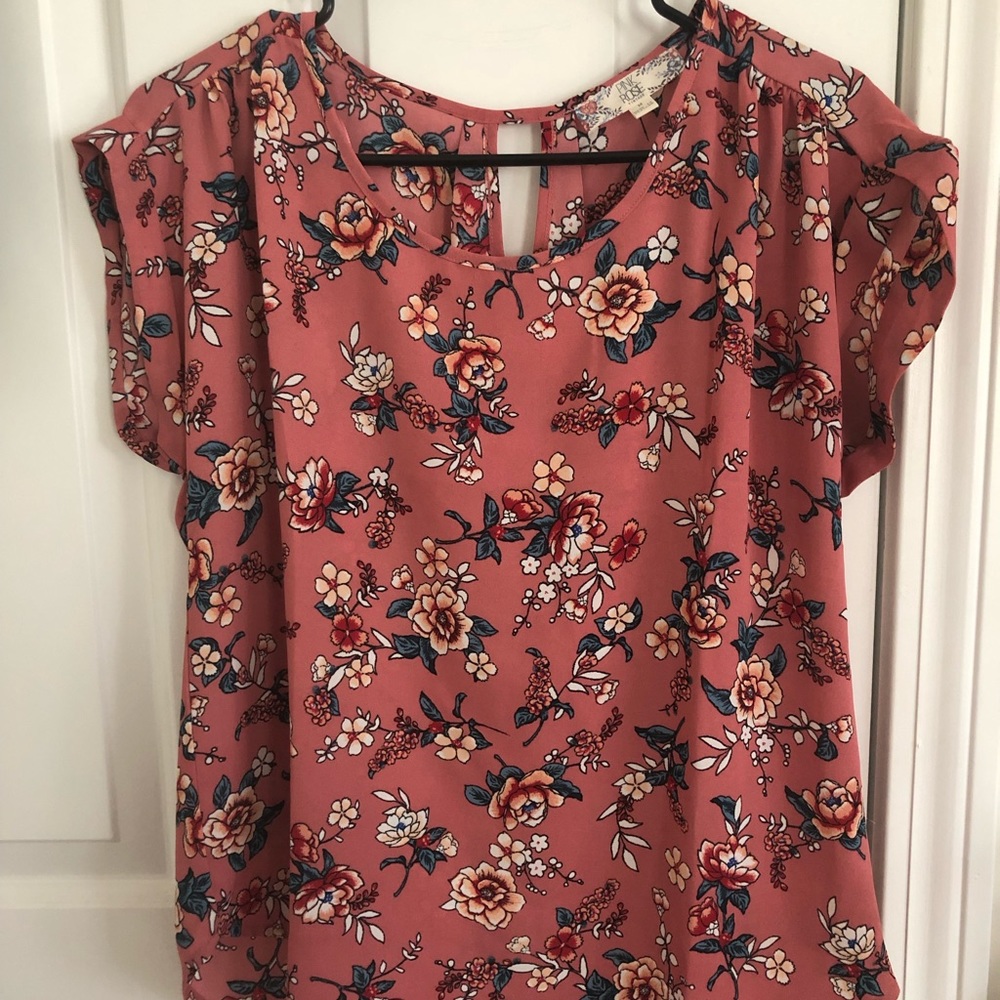 Pink Rose floral short sleeve blouse